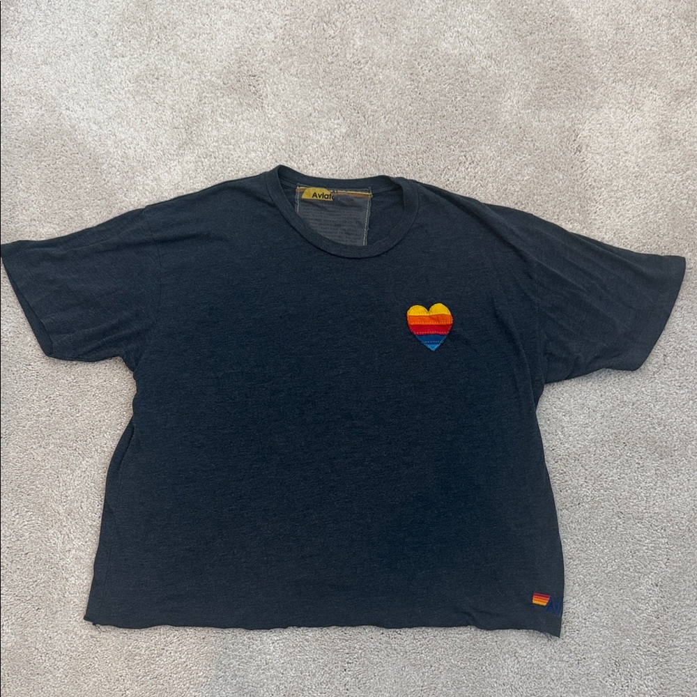 Aviator Nation Charcoal Tee with Colorful Heart
